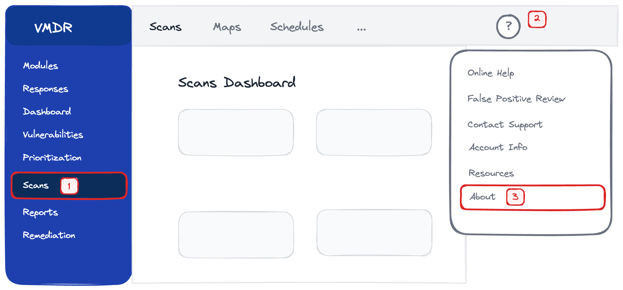 Screenshot showing VMDR About page with platform URLs